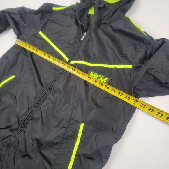 MCM Men's Flo Black Nylon Rubber Logo Parka Windbreaker Jacket Oversized Medium - Picture 5 of 14